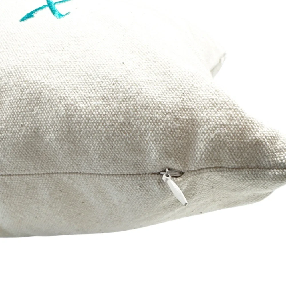 NEW Zip Code 77354 HOUSTON, TX Cream Pillow with Teal Embroidery